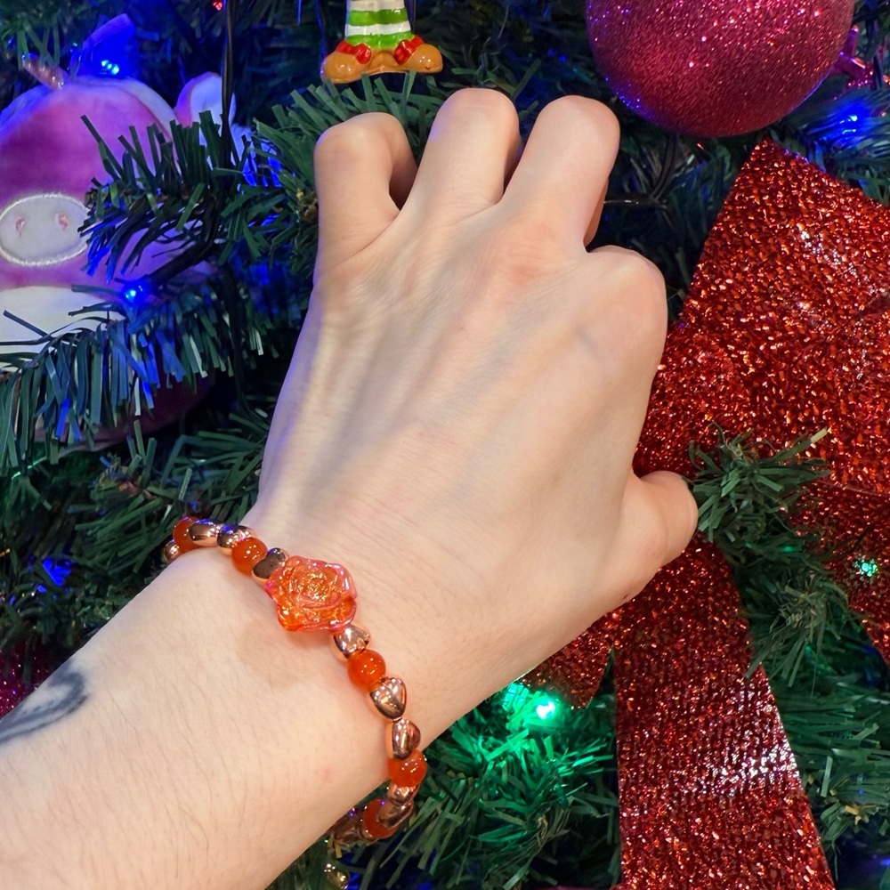 Elegant Rose Gold Bracelet with Orange Accents (handmade)